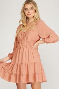 3/4 Sleeve Woven Tiered Dress